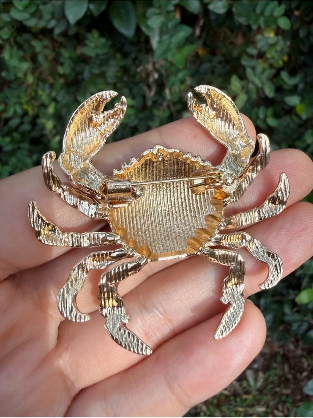 Gold-Tone Crystal Crab Brooch - Iridescent Blue Accent